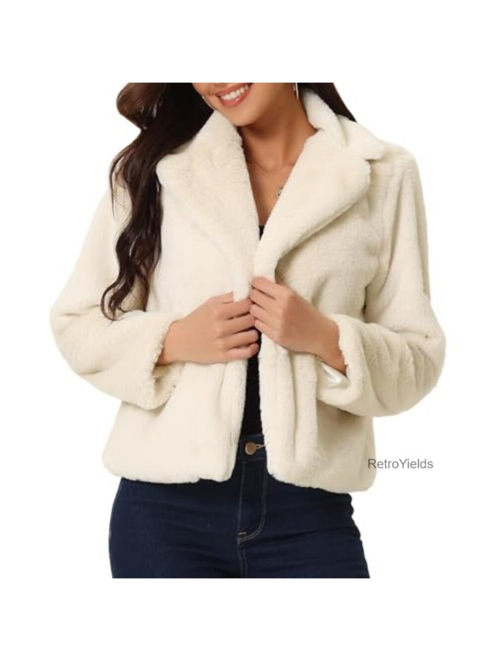 Faux Fur Cropped Coat Open Front Fluffy Jacket Winter Wedding